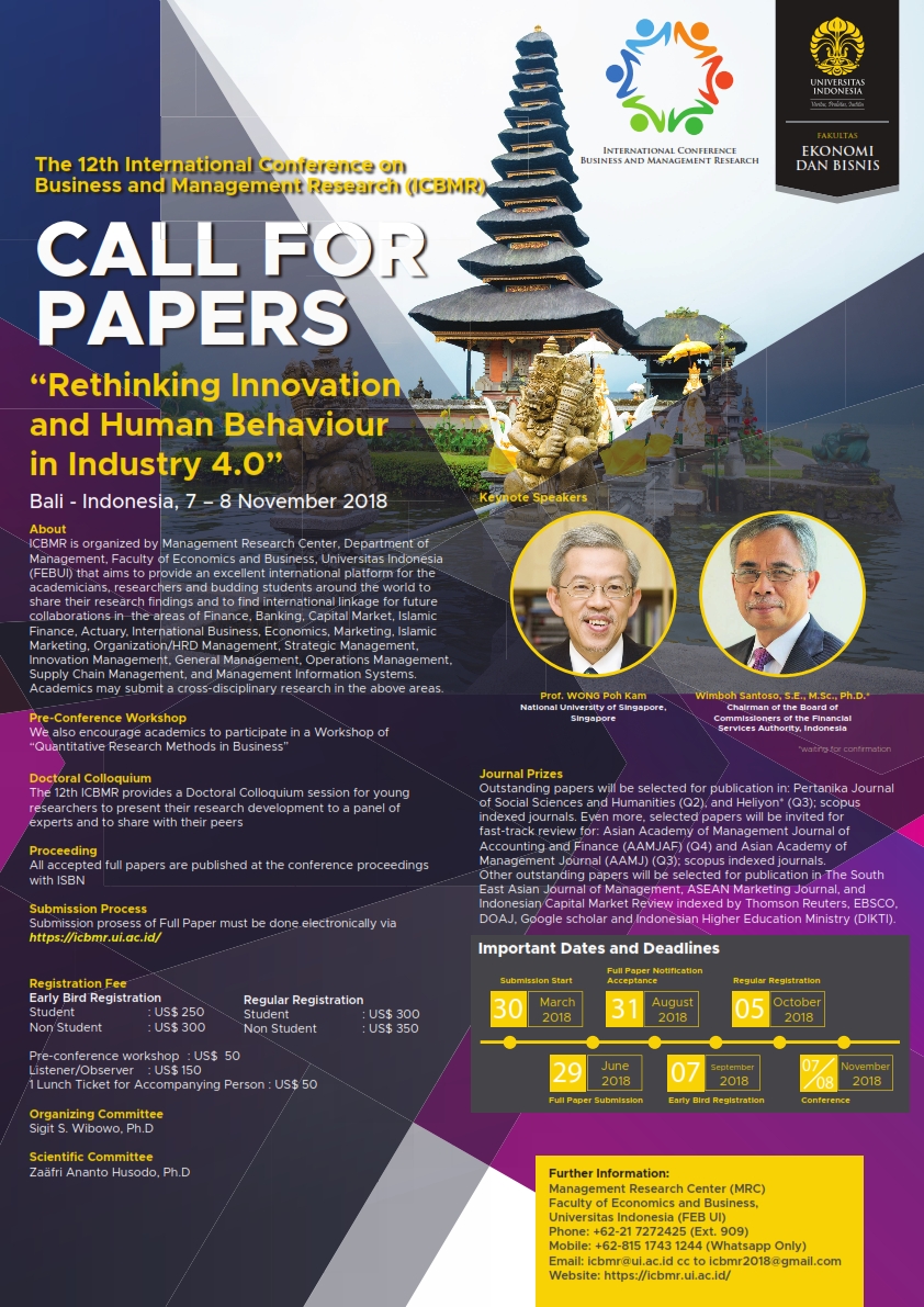 The 12th INTERNATIONAL CONFERENCE ON BUSINESS AND MANAGEMENT RESEARCH (ICBMR)